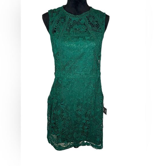 NWT LULUS LIVING LOVELY EMERALD GREEN CROCHET LACE BACKLESS MINI DRESS SIZE XL - Picture 6 of 11